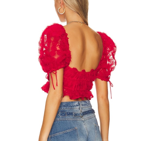 For Love & Lemons Hannah Crop Top in Red BEST SELLER rosette design NEW XXS - Picture 3 of 4